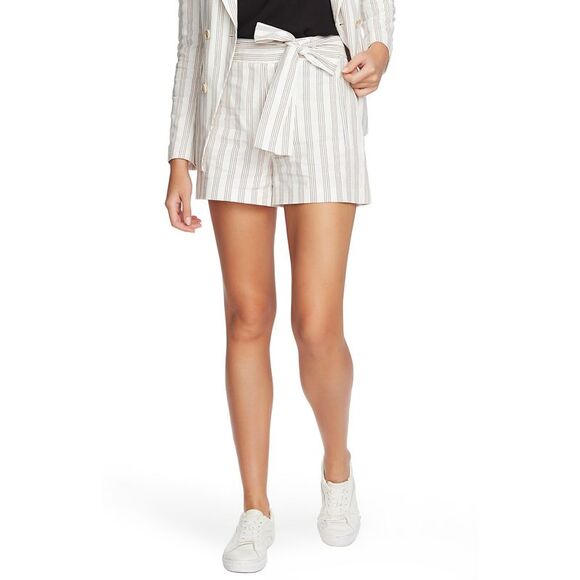 1. STATE Pants - 1. STATE Womens White Tie Striped Boyfriend Shorts 10